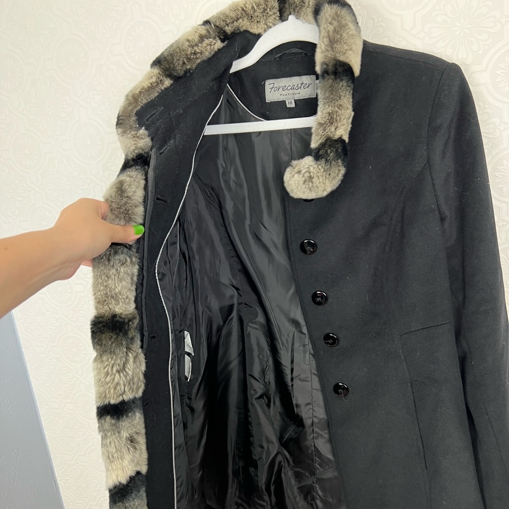 Forecaster Wool Rabbit Fur Platinum Black Coat Peacoat Classy Winter Warm - Picture 4 of 7